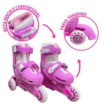 Patins Infantil Tri Line 3 Rodas Iniciante Rosa Importway 2 EM 1 Ajustável P 31 ao 34