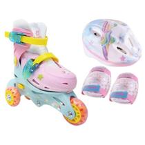Patins Infantil Tri-line Unicórnio 26 29 Com Kit De Segurança Fenix