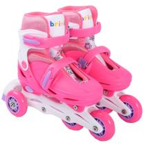 Patins Infantil Triline 4 Rodas Ajustável 32-35 Rosa Kit Proteção brink+
