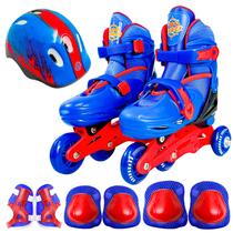 Patins Infantil Triline Inline Com Kit Proteção 30-33 Azul Meninos Até 60kg Unitoys