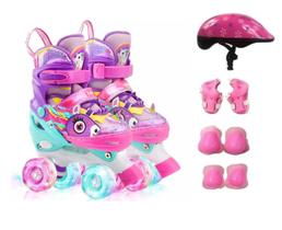 Patins Infantil Unicórnio Ajustável Kit Proteção Led Patins Infantil Unicórnio Ajustável Kit Proteção Led