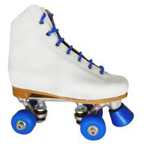 Patins Iniciante Quad 4 Rodas Trad. Branco e Roda Azul