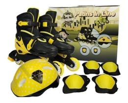 Patins Inline 34-37+kit Proteção Preto/amar-unitoys - Bruna Presentes