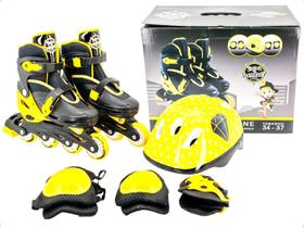 Patins Inline Ajústavel 34-37 Com Capacete + Kit De Proteção