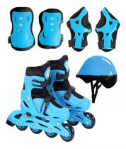 Patins Inline Ajustável Azul +kit Proteção 30-33 34-37 38-41
