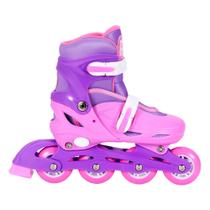 Patins Inline Ajustável com Acessórios Rosa Tamanho P 30-33