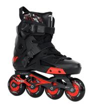 Patins Inline Freestyle Revolt Preto Rodas Pretas ABEC9 Traxart Intermediario Roller Hardboot Profissional