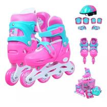 Patins Inline Infantil Com Kit Proteção Completo
