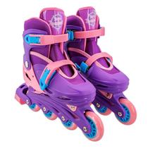 Patins Inline Infantil Kit De Proteção Roxo E Rosa 34 A 37