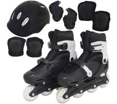 Patins inline infantil kit proteção preto ajustável P 31-34