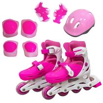 Patins inline infantil kit proteção rosa ajustável P 31-34 Patins inline infantil kit proteção rosa ajustável P 31-34