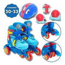 Patins Inline Infantil Tamanho Ajustável 30 ao 33 Azul com Kit de Proteção