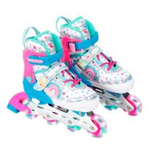 Patins Inline Infantil Unitoys Colorido Led Holográfico, Freio Traseiro e Suporta até 60kg