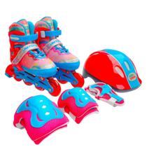 Patins Inline Infantil Unitoys Julieta 34 ao 37 com Freio e Kit Completo de Proteção