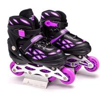 Patins Inline Menina 37/40 Semi-Profissional Preto Com Roxo