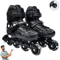 Patins Inline Roller Ajustável Tam 38 ao 41 com 4 Rodas de Gel com LED