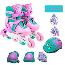 Patins Inline Roller Infantil Feminino Ajustavel 30-33 Kit Proteção