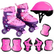 Patins Judy Adventure Rosa Infantil Quad Roller Ajustável Regulável 34 Ao 37 Com Freio Dianteiro