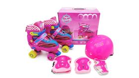 Patins Kit Proteção Capacete Joelheira Infantil 4 Rodas Quad