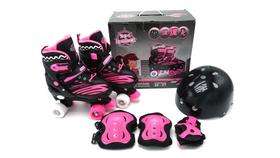 Patins Kit Proteção Capacete Joelheira Infantil 4 Rodas Quad Patins Kit Proteção Capacete Joelheira Infantil 4 Rodas Quad