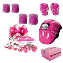 Patins Led Zippy Rosa com Kit de Proteção Infantil para Meninas - Diversão e Segurança