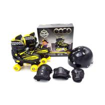 Patins Preto Amarelo 30 A 33 C Kit Proteção 4 Rodas Unitoys