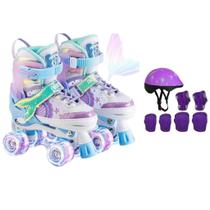 Patins Quad 4 Rodas Infantil Lançamento da Sereia c/ Luz de Led em Todas Rodinhas + Bolsa e KIT PROT