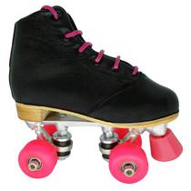 Patins Quad 4 Rodas Infantil Preta e Roda Rosa