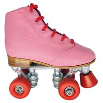 Patins Quad 4 Rodas Infantil Rosa e Roda Vermelha