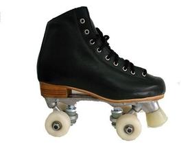 Patins Quad 4 Rodas Profissional Básico Preto e Roda Branca