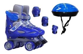 Patins Quad Azul Regulável De Todos Tamanhos + Capacete + joelheira + cotoveleira. Kit proteção