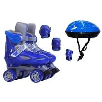 Patins Quad Azul Regulável De Todos Tamanhos + Capacete + joelheira + cotoveleira. Kit proteção Patins Quad Azul Regulável De Todos Tamanhos + Capacete + joelheira + cotoveleira. Kit proteção