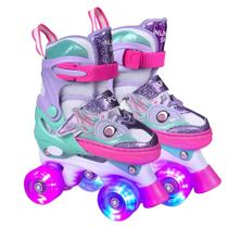 Patins Quad Dinossauro 4 Rodas Infantil Tamanha Regulável Com Rodinhas de LED + Bolsa Patins Quad Dinossauro 4 Rodas Infantil Tamanha Regulável Com Rodinhas de LED + Bolsa