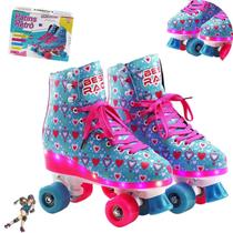 Patins Quad Infantil 4 Rodas com LED Menina Botas Confortáveis Tam. 35/36 - BBRTOYS