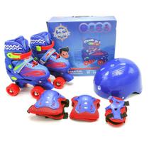 Patins quad infantil ajustavel 34/37 azul kit de proteção