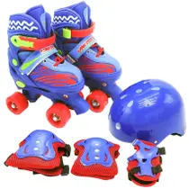 Patins Quad Infantil Azul Com Kit Proteção - Unitoys