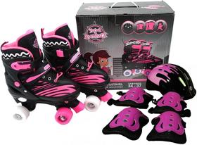 Patins quad infantil preto ajustavel 30/33 kit de proteção