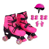 Patins Quad Infantil Rosa Ajustável 30-33 c/ Kit Proteção - DM Toys