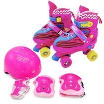 Patins Quad Infantil Rosa Com Kit Proteção - Unitoys