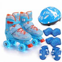 Patins Quad LED Ajustável e Freio Frontal Suporta 60kg com KIT proteção