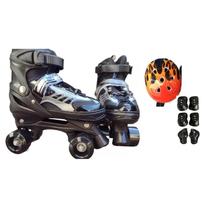 Patins Quad Preto Regulável De Todos Tamanhos Kit Proteção