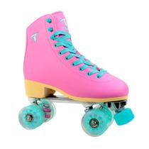 Patins Quad Retrô Traxart Foxxy Base Alumínio, Rolamento ABEC9, Bota Cano Alto em material sintético, Freios Reguláveis Suporta até 100kg