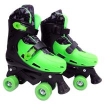 Patins Quad Roller 4 Rodas 33-40 Verde Preto Ajustável 5854 - Dm Toys