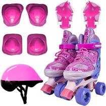 Patins Quad Roller Infantil 4 Rodas Com Ajuste De Tamanho 30-37 Rosa + Acessórios De Proteção - Zippy Toys Patins Quad Roller Infantil 4 Rodas Com Ajuste De Tamanho 30-37 Rosa + Acessórios De Proteção - Zippy Toys