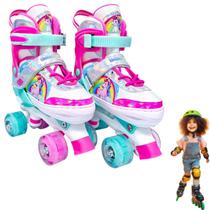 Patins Quad Roller Infantil Colorido Unicórnio C/ Luz Freio Patins Quad Roller Infantil Colorido Unicórnio C/ Luz Freio