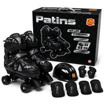Patins Quad Roller Preto Ajustável Com Kit De Proteção Para Adultos E Crianças Patins Quad Roller Preto Ajustável Com Kit De Proteção Para Adultos E Crianças