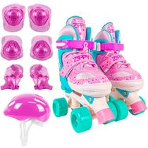 Patins Quad Rosa E Verde Roller Infantil Ajustável Para Crianças Com Capacete - Zippy Toys