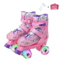 Patins Quad Rosa Regulável 28-32- 33-36 Rodas Led