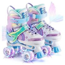 Patins Quad Sereia 4 Rodas Infantil Tamanho Ajustável Com Luz de Led + Bolsa