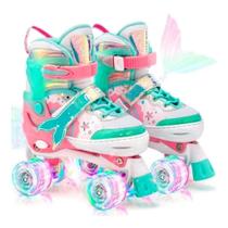 Patins Quad Sereia 4 Rodas Infantil Tamanho Ajustável Com Luz de Led + Bolsa